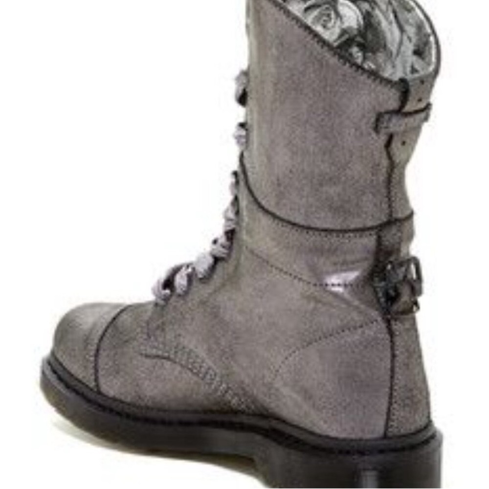Dr. Martens Gray Satin-Lace Combat Boots - Picture 3 of 10